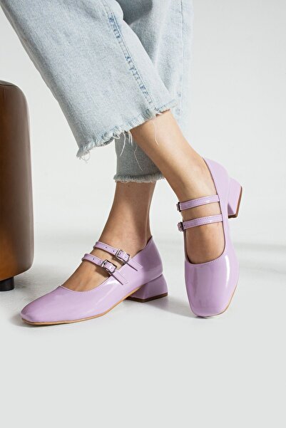 Papuckurdu حذاء نسائي ماري جين ليلك من الجلد اللامع مغلق من الخلف بشريط مزدوج...