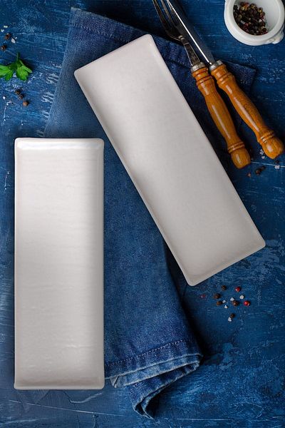 Keramika Matte Off-White Natural Stone Boat Plate 33 Cm 2 Pieces