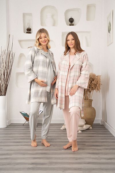 Lohussa Green Flannel Plaid Maternity and Maternity Dressing Gown and Pajama Set