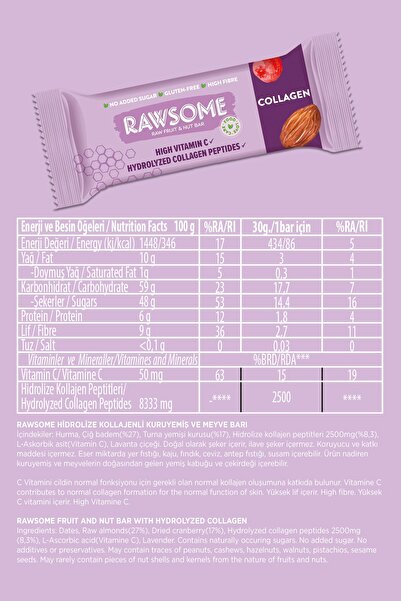 Rawsome Vitaminli Bar Paketi Glutensiz Ve Vegan 12 Bar