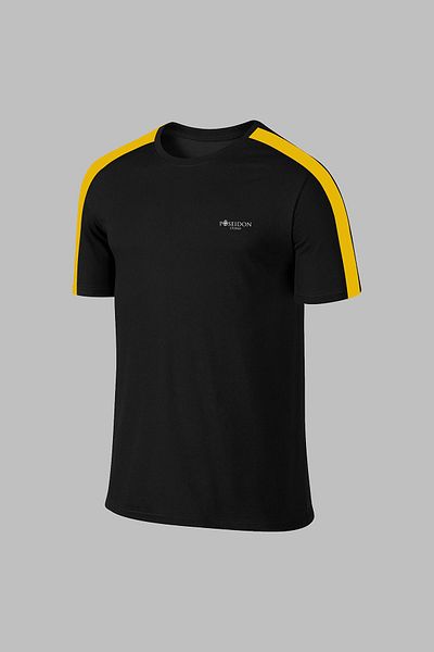 POSEIDON STORM Ανδρικό μπλουζάκι Black Dri Fabric - Χωρίς εκτύπωση, στρογγυλή λαιμόκοψη, κοντό μανίκι, S-3xl