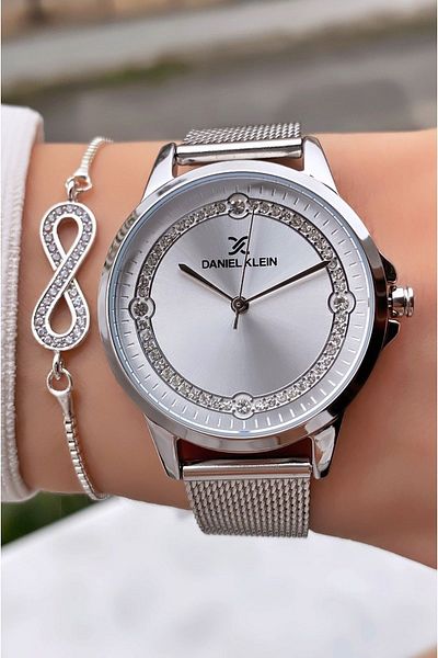 Daniel Klein Silver Colored Women's Wristwatch and Bracelet Gift