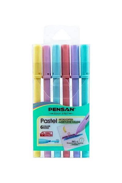 Pensan Set of 6 Pastel Color Highlighter Cut Nib Pens Marker Pens - 1 Pack