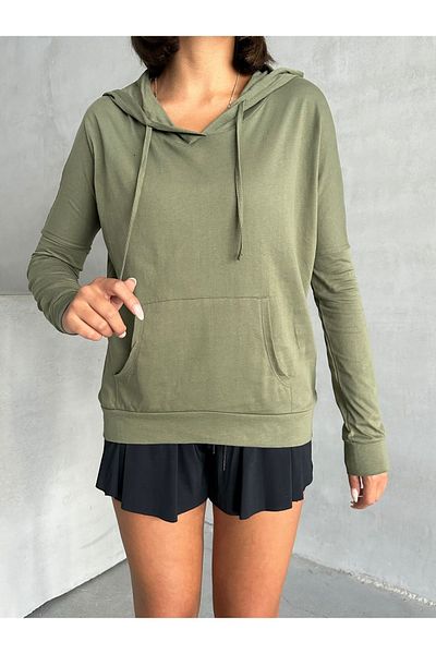 Look Forward Women's Khaki Hooded Pocket Seasonal Sweat