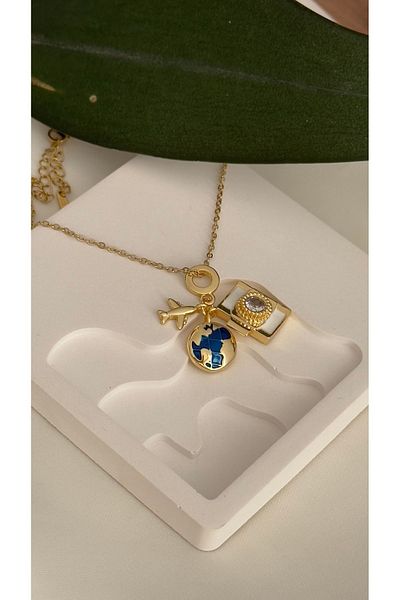 Brillo Steel Three Charm Wanderlust Necklace - Flight and Earth