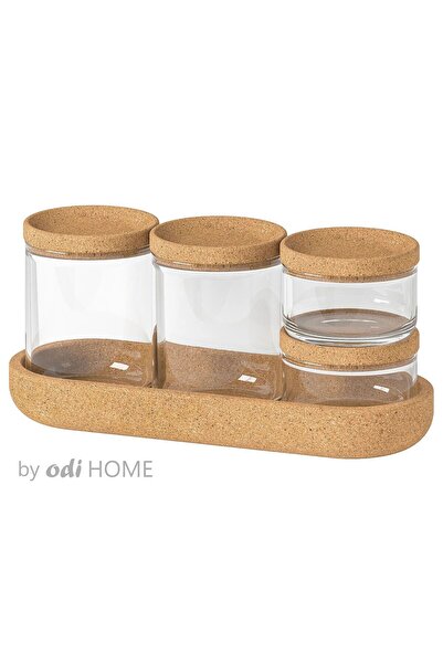 IKEA 5'li Banyo Seti - Mantar Kapaklı Standlı Cam Banyo Düzenleme Seti