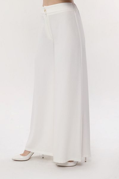 sehatex White Women's Trousers Crepe Fabric Elastic Waist Comfortable Cut
