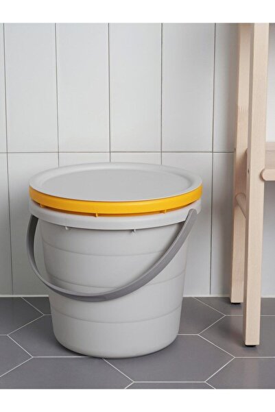 IKEA Pepprıg 3 Parça Kapaklı Kova Seti Temizlik Kovası Gri Sarı