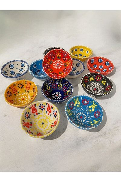 Artistic Quality Tulip Bead Decorative Tile Ceramic Sauce Bowl 12 Pieces Evil Eye Bead