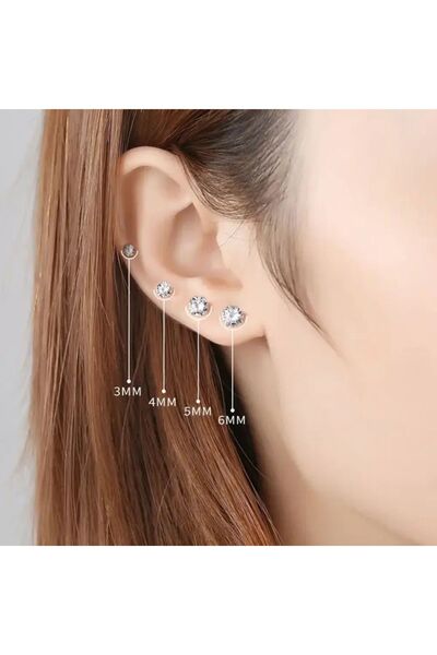 Set 925 Ayar Gümüş Damgalı (5 ÇİFT) Zirkon Taşlı Yuvarlak Küpe(3 mm-4 mm-5 mm-6 mm-7 mm)