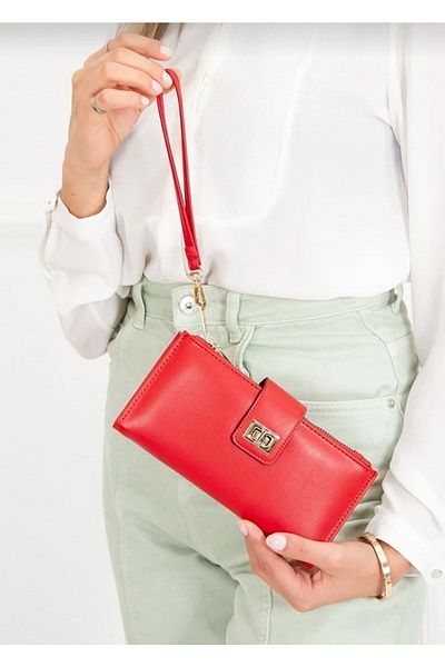 HD Life Soft Soft Textured Faux Leather Large Money Wallet with Multi-Eye Wrist Strap Red