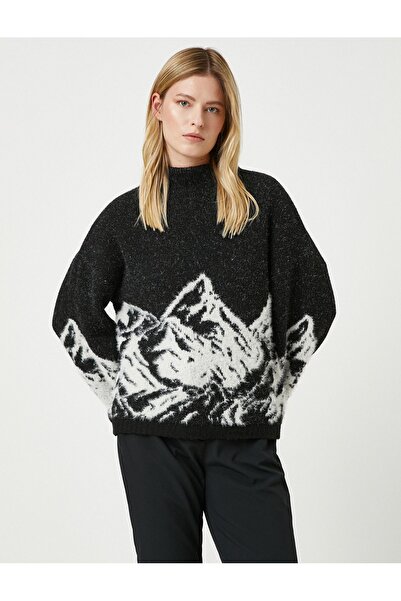 Koton Pulover tricotat cu guler ridicat cu model Ermer