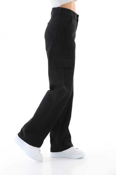 DRC trend بنطال بالازو كارجو نسائي أسود لا يبهت من الليكرا بدون جيب خلفي