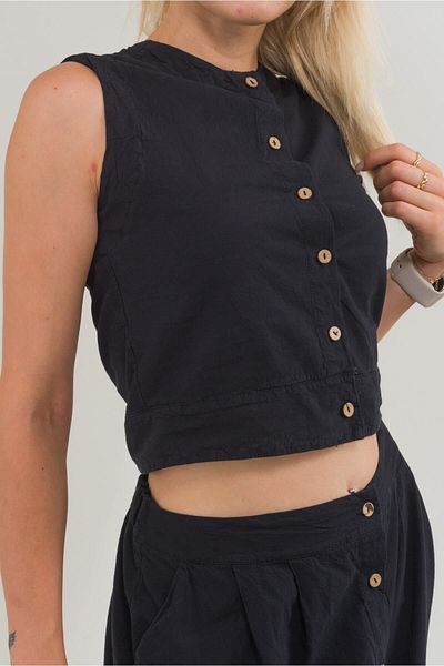 Bold & Young Vestă din bumbac fără mâneci, cu nasturi, de culoare neagră