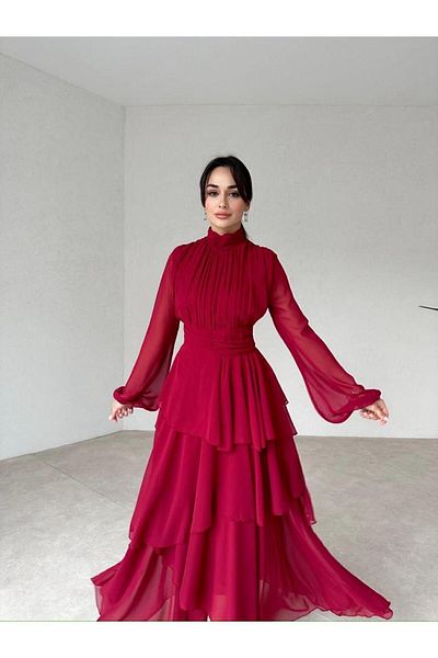 LİBAS Rochie de dama rosie din sifon midi