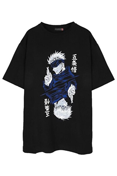 Olympus plus Unisex oversize anime černé tričko Jujutsu Kaisen Gojo & Itadori