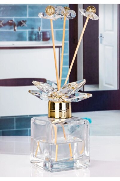 Lizzy Kristal Başlıklı ve Kristal Detaylı Çubuklu  Dekoratif Cam Koku Şişesi