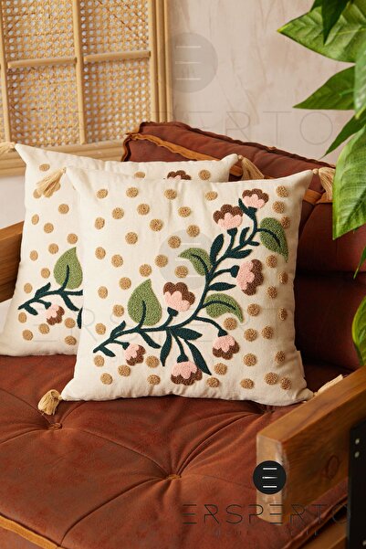 Ersperto وسادة رمي مزخرفة بالزهور من الكتان - غطاء وسادة قطعة واحدة مقاس 43 ×...