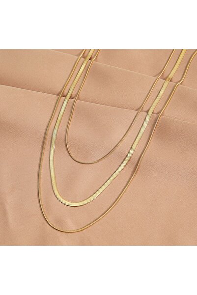 BORENO Paslanmaz Çelik Üzeri Altın Kaplama Kısa Snake & İtalyan Ezme & Uzun Snake 3'lü Kolye Seti