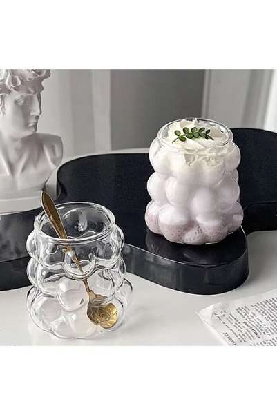 Home 3 Pieces Heat Resistant Borosilicate Handleless Grape-Shaped Glass Cup for Coffee and Presentation 350ml