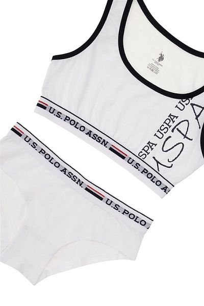 U.S. Polo Assn. Women's Cotton White Thick Strap Bustier Shorts Set