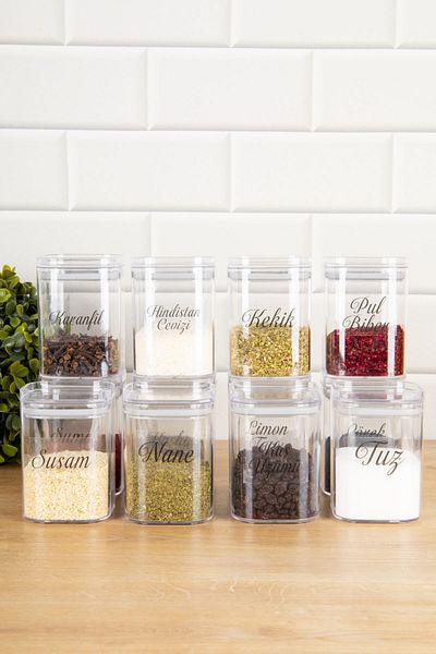 DNS HOME 12 Pack 200 ml Acrylic Spice Jar Storage Container with Vacuum Lid and Jar with Transparent Label Gift