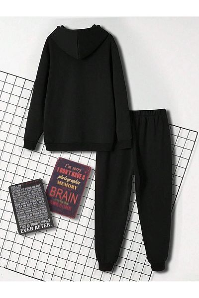 PENTHİLUS Black Oversize Hooded Sweatshirt and Sweatpants Set
