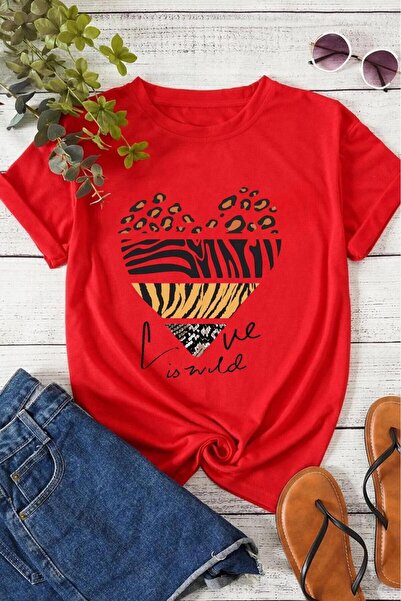 Massgai Ljubav je divlja unisex Oversize kroj T-shirt - Tekst Štampano, kratk...