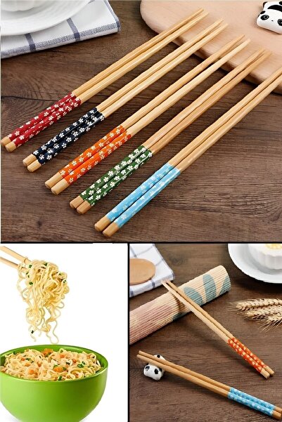 Hermoni Bambu Chopstick 1 Li Desenli Yıkanabilir Çin Suşi Ramen Noodle Yemek Çubuğu