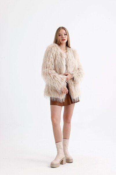 KürkZone Uzun Tüylü Kürk Ceket Mont