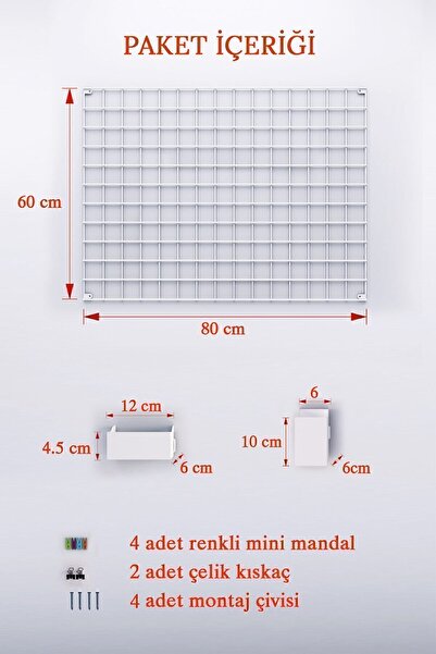 Roomie Home 60x80 Full Aksesuarlı Metal Fotoğraf Askısı Tel Pano Beyaz