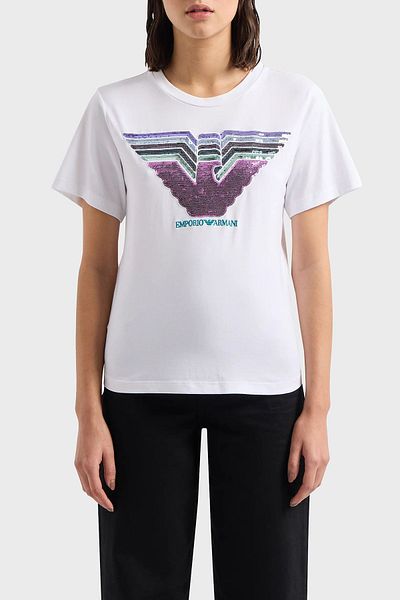 Emporio Armani تي شيرت قطني بقصة عادية ورقبة دائرية تي شيرت 3D2T7T 2JIDZ 0100