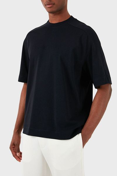 Emporio Armani Tricou oversize din bumbac cu gât crew pentru bărbați 3D1T76 1JWZZ 0920