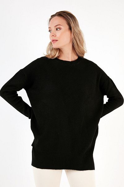 Lela Comfortable Cut Slit Detailed Crew Neck Sweater SWEATER 4616142