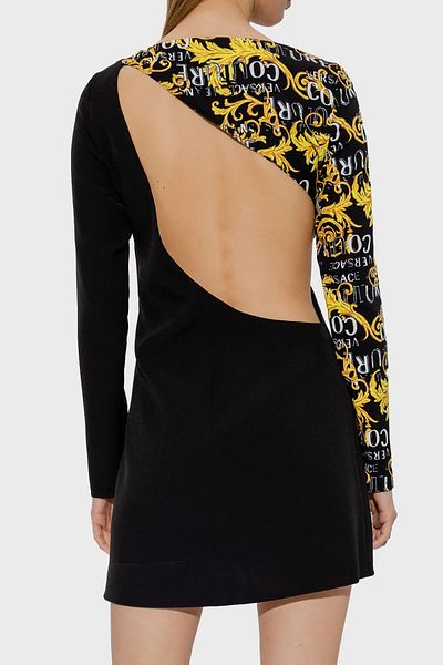 VERSACE JEANS COUTURE فستان قصير بقصة عادية وطبعة شعار بدون ظهر 74HAO91