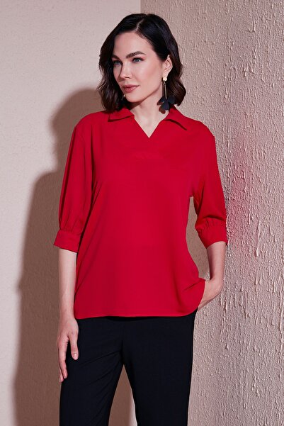 Lela Oversize Truvakar Kollu V Yaka Bluz  BLUZ 66904932S4