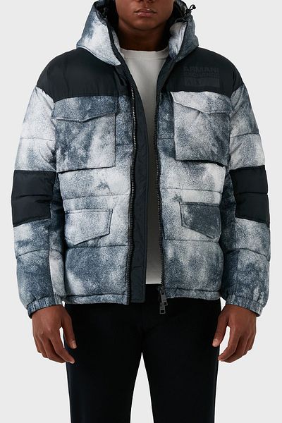 Armani Exchange Patterned Hooded Padded Puffer Coat Men's COAT 6RZK30 ZNKRZ 21CS
