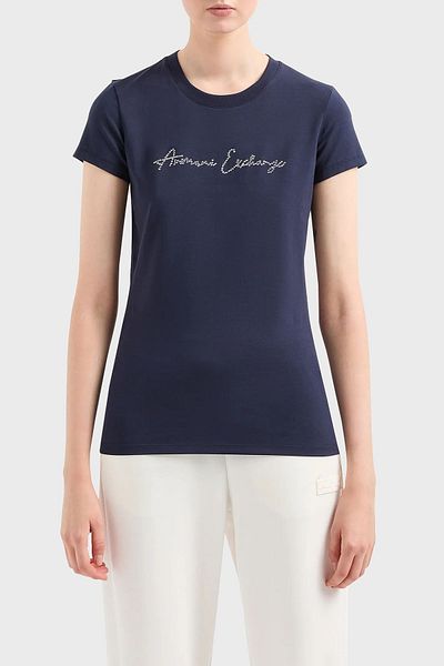 Armani Exchange Памучна тениска с прилепнал крой и кръгло деколте, ТЕНИСКА 3DYT27 YJDTZ 1593