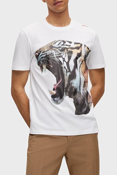 HUGO تي شيرت رجالي من القطن 100% برقبة دائرية مقاس عادي 50494577 100