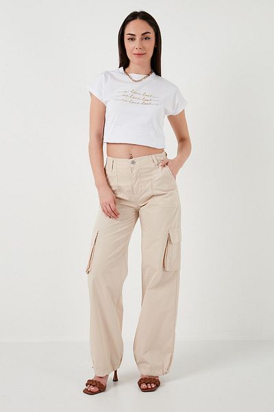 Lela Cotton High Waist Wide Leg Cargo Pants PANTS 668YP50022S4