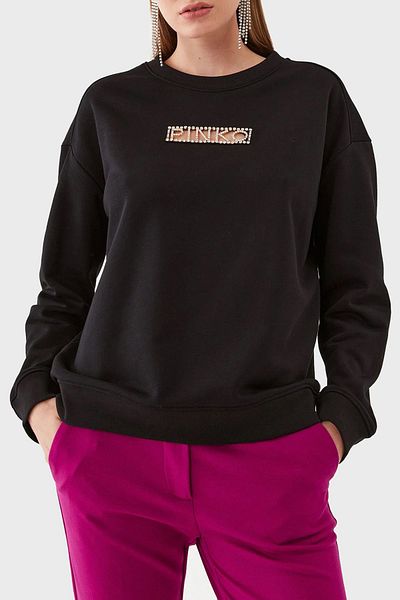PİNKO Суитшърт Pinko 100% памук с лъскаво лого с камъни и кръгло деколте, стандартна кройка, 101607 A12I Z99