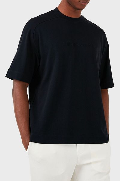 Emporio Armani Tricou oversize din bumbac cu gât crew pentru bărbați 3D1T76 1JWZZ 0920