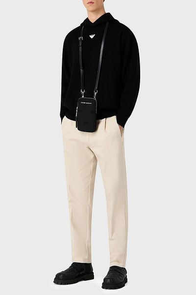 Emporio Armani Relaxed Fit Hooded Kangaroo Pocket Wool Blend Knitwear Men's Sweat 6R1MX7 1MNBZ F008