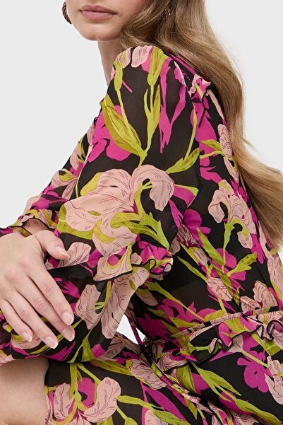 PİNKO Pinko Çiçek Baskılı Fırfırlı İpli Bağlamalı Düğmeli Kapatmalı Regular Fit Elbise  ELBİSE 101493