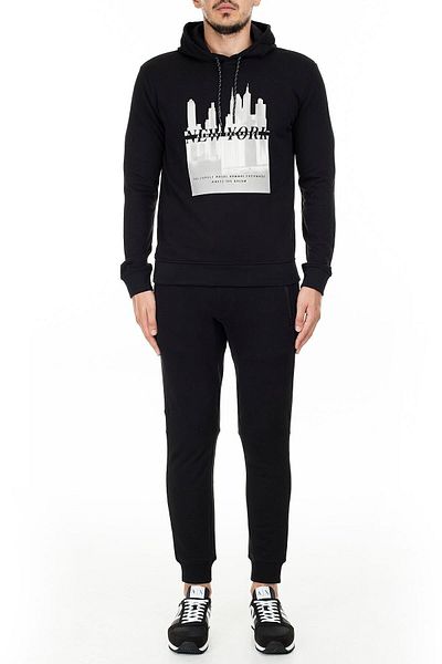 Armani Exchange Men's Black Sweatpants with Elastic Legs