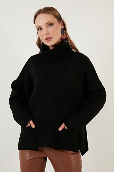 Lela Loose Pullover Sweater with Slits on the Sides, Turtleneck Collar and Pockets 63622553