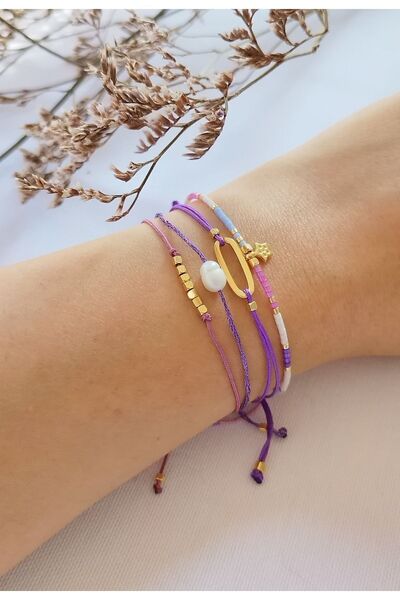 Bella Sera Studio مجموعة أساور Miyuki Minimal باللون الأرجواني مكونة من 4 قطع...