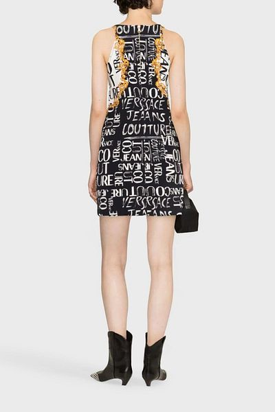 VERSACE JEANS COUTURE فستان قطني قصير بياقة دائرية وطبعة شعار الماركة 74HAO95P ES0