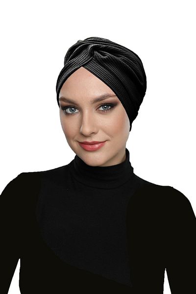 fidan bone Καπάκι πισίνας Hijab Hijab από χτενισμένο βαμβακερό μαύρο έτοιμο τουρμπάνι