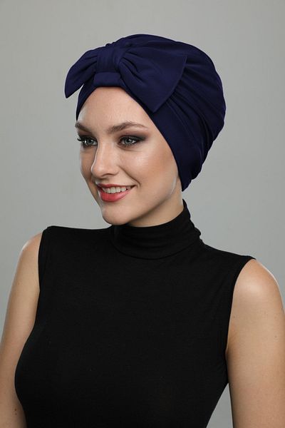 fidan bone Καπάκι πισίνας Hijab με διπλό φιόγκο Navy Blue Ready Turban
